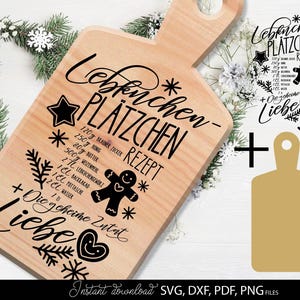 Lebkuchen Plätzchen Rezept SVG Datei Weihnachten Backen Liebe Plotterdatei Digital Download für Schürze Holzbrett Küche Geschenkidee
