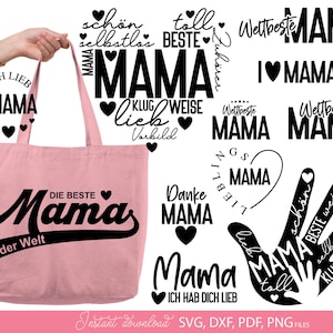 ドイツ語ママ プロッター ファイル SVG バンドル - Alles Liebe Zum Muttertag - ママ Geburtstag プロッター - Die Beste Mama SVG - ドイツ語プロッターデータ Svg Png