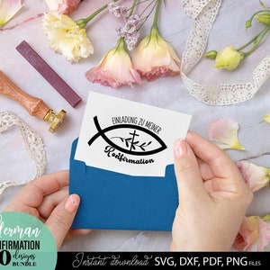 Konfirmation SVG Bundle mit christlichen Motiven wie Kreuz, Taube, Fischsymbol und Sprüchen wie „Einladung zur Konfirmation“, „Gottes Segen“ und „Herzlichen Glückwunsch“. Elegante und spirituelle Designs ideal für Karten, Einladungen oder Geschenke zur Konfirmation. Perfekt geeignet für DIY Projekte wie Drucke, Deko oder personalisierte Erinnerungsstücke für diesen besonderen religiösen Anlass.