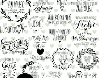 German zuhause poster quotes plotter file bundle SVG PNG German Willkommen Cricut Silhouette Plotting clipart zuhause herz decors svg png