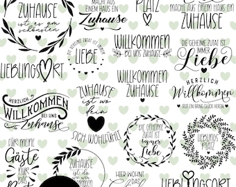 Deutsche Zuhause Poster Zitate Plotterdatei Bundle SVG PNG DXF | Willkommen Cricut Silhouette Plotten Clipart | zuhauseherz svg