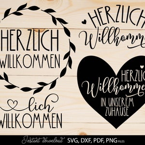Paquete de archivos SVG de bienvenida en alemán / Archivo de bienvenida en alemán SVG, DXF, EPS y Png / Archivo de inicio en alemán SVG, archivo de corte de casa