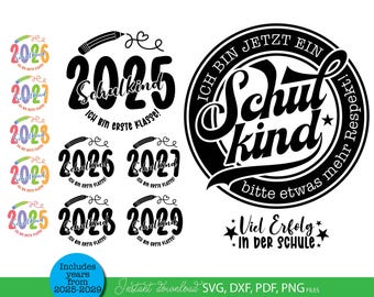 Schulkind 2026 Einschulung Spruch Erste Klasse Geschenk Schule Kind Plotter Datei SVG PNG