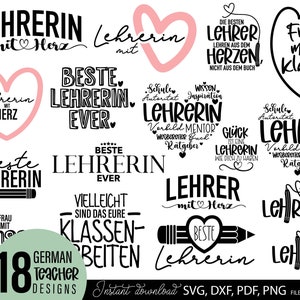 Lot de fichiers traceur allemand Lehrerin mit Herz Deutsche Lehrerin Plotterdatei Svg Lehrerin mit Herz Laserdatei Lehrerin