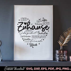 German zuhause poster quotes plotter file SVG PNG DXF, liebling heart svg, Cricut Silhouette Plotting clipart zuhause herz svg