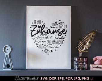 German zuhause poster quotes plotter file SVG PNG DXF, liebling heart svg, Cricut Silhouette Plotting clipart zuhause herz svg