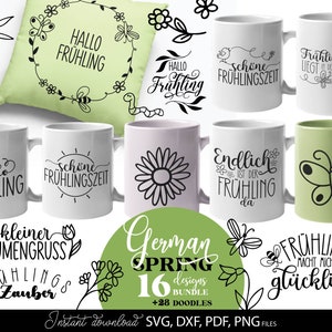 Arquivo de plotter Hello Spring SVG DXF PNG Guirlanda de flores botânicas fofas | Pacote de plotagem para download de silhueta Cricut Amor Borboleta Coração Floral