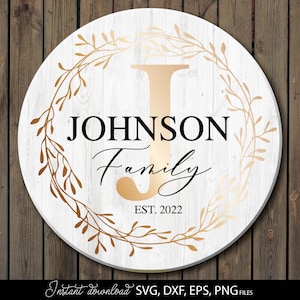 Nom de famille signe svg | Signe de bienvenue du porche d'entrée svg | nom de famille monogramme svg | signe de bienvenue de ferme svg | cadre couronne de fleurs svg