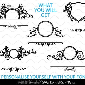Monogram SVG-paket | Efternamn SVG | Efternamn SVG | Kransmonogram SVG | Cirkelmonogram SVG | Skärfiler Cricut, Silhouette bild 2
