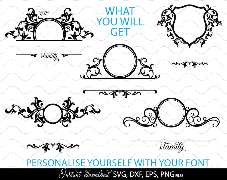 Monogram SVG-paket | Efternamn SVG | Efternamn SVG | Kransmonogram SVG | Cirkelmonogram SVG | Skärfiler Cricut, Silhouette bild 2