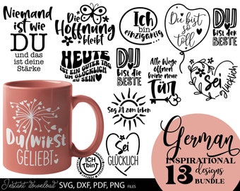 Deutsche Positive Zitate Plotterdatei SVG PNG DXF | Deutsch Inspirierend Spruch Plotten Bundle Clipart | Motivierende Plotterdatei Bundle