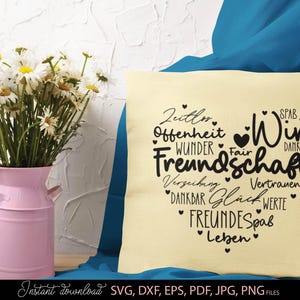 Freundschaft SVG Spruch, Herz Freunde Vertrauen Glück Typografie, Deutsch Plotter Datei