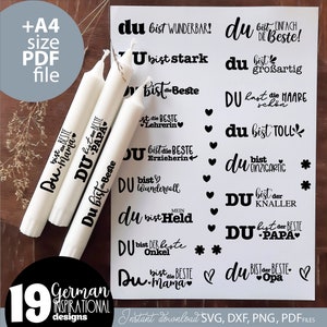 Bundle Deutsche Wörter Weihnachten SVG | Schnittdatei Deutscher Schriftzug Weihnachten | Plotterdatei Inspirierende Texte | Weihnachtskerze Design SVG