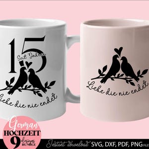 German Hochzeit plotterdatei Porzellanhochzeit Silberhochzeit Perlenhochzeit Svg Rubinhochzeit Goldene Hochzeit Diamanten Hochzeit Svg Png Dxf Png files included. Compatible with Cricut, Silhouette, Glowforge, sublimation, laser cut machines. Buy now