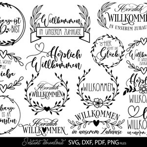 German Willkommen Plotter File Svg Bundle | German Home Plotter File svg dxf png | German Home File Svg Leaf Banner Herz | Cut files Cricut
