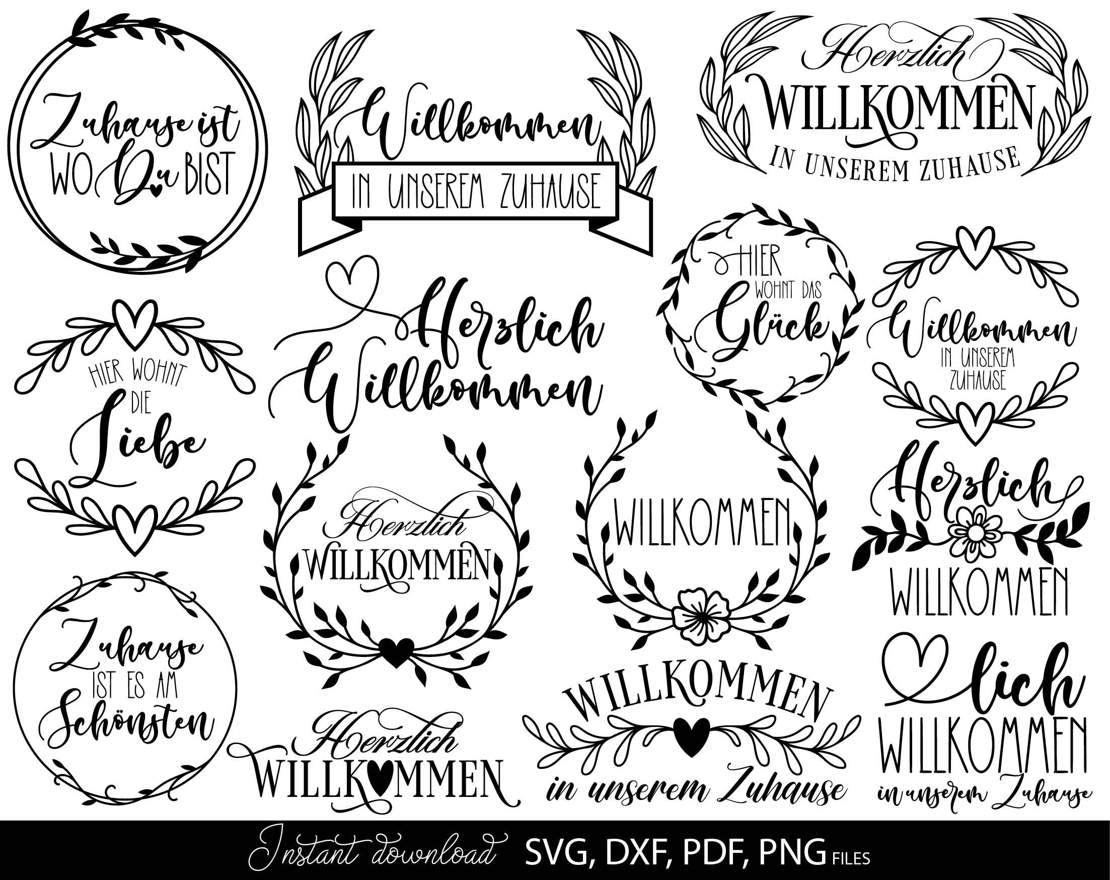 German Willkommen Plotter File Svg Bundle | German Home Plotter File svg dxf png | German Home File Svg Leaf Banner Herz | Cut files Cricut