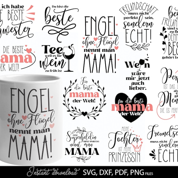 German Mama Plotter File SVG PNG DXF Bundle | Beste Freundin Svg | German Bruder Schwester Plotter File | Cricut Silhouette Plotting Bundle