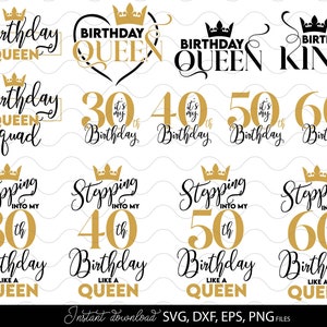 50歳の誕生日の女王 SVG バンドル | 誕生日の数字 SVG | 誕生日のチーム SVG | 誕生日の女王チーム シャツ SVG | 私の誕生日に足を踏み入れる SVG