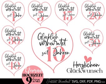 Glücklich verheiratet seit Jahren SVG Hochzeit Jubiläum Gift Plotterdatei PNG, Paar Geschenkidee