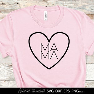 May include: Pink t-shirt with a black heart and the word "MAMA" inside the heart.