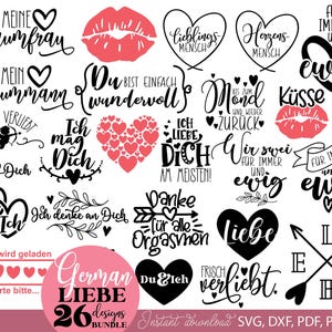 Deutsche Liebe Zitate Plotterdatei SVG PNG DXF | Liebling Herz geschnitten Datei | Cricut Silhouette Plotting Bundle Clipart Liebe Ich Mag Dich Liebling