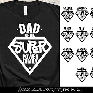 Pacote SVG Família de Super-Heróis | Pacote SVG de Camisetas Combinando Super Família | Poder da Mãe SVG | Poder do Pai SVG | Arquivos de Corte para Cricut Silhouette