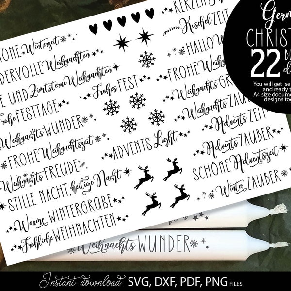 Bundle German Words Christmas SVG | Cut File German Lettering Christmas | Plotter File Candle Texts Christmas Candle Design SVG