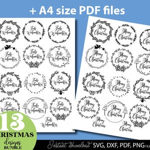 Handgezeichnetes Weihnachtsdesign mit personalisierbaren Frohe Weihnachten Ornamenten in verschiedenen Varianten, inklusive Tannenbäumen, Sternen und dekorativen Elementen für festliche Tischdekoration, Geschenkanhänger und saisonale Bastelprojekte, geeignet für DIY-Projekte, Scrapbooking, Partydeko und personalisierte Geschenke. Jedes Motiv ist liebevoll illustriert und einfach anpassbar, um individuellen Namen oder Botschaften hinzuzufügen, perfekt für traditionelle.