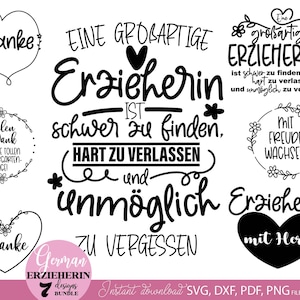 Peut inclure: Plusieurs motifs numériques en noir et blanc avec du texte, comme "Eine großartige Erzieherin" et "Danke". Ces créations, avec des cœurs et des fleurs, sont parfaites pour les éducateurs et pour divers projets.
