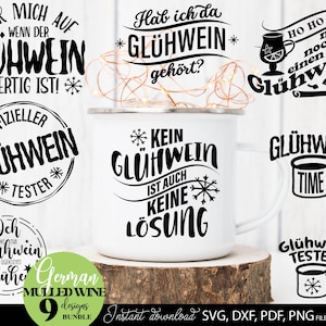 Pacchetto Plotter File SVG DXF PNG tedesco Glühwein - plotterdatei weihnachten Cut File Svg per Cricut, Silhouette - citazioni tazza Glühwein