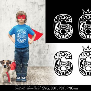 German Kind sechster Geburtstag Number sechs Plotter File Svg Png German kids ein Geschenk plotterdate Geburtstagskind ich bin sechs svg png