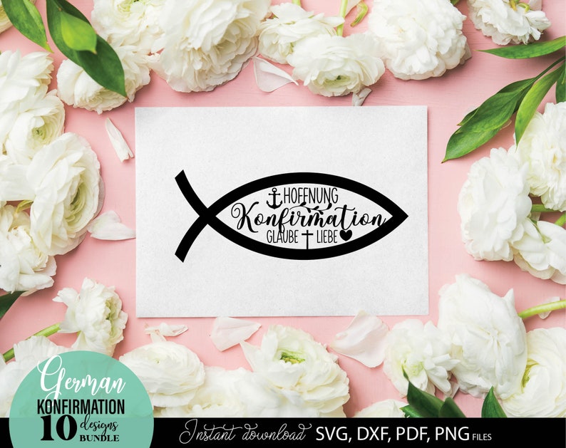 Konfirmation SVG Bundle mit christlichen Motiven wie Kreuz, Taube, Fischsymbol und Sprüchen wie „Einladung zur Konfirmation“, „Gottes Segen“ und „Herzlichen Glückwunsch“. Elegante und spirituelle Designs ideal für Karten, Einladungen oder Geschenke zur Konfirmation. Perfekt geeignet für DIY Projekte wie Drucke, Deko oder personalisierte Erinnerungsstücke für diesen besonderen religiösen Anlass.