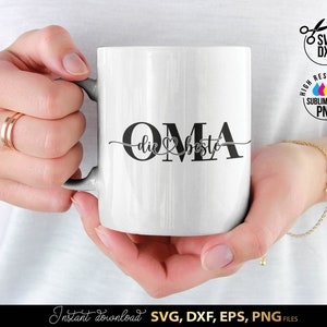 Mama SVG Bundle mit stilvollen deutschen Schriftzügen wie Mama die Beste und Oma die Beste in eleganter Typografie mit Herzmotiv. Modernes schwarz weiß Design eignet sich perfekt für personalisierte Geschenke, T Shirts, Tassen und DIY Projekte. Ideal für Muttertag, Geburtstag oder besondere Anlässe für Mama und Oma. Hochwertige Plotter Dateien zur kreativen Gestaltung liebevoller Dekorationen und individueller Geschenkideen für Familie.