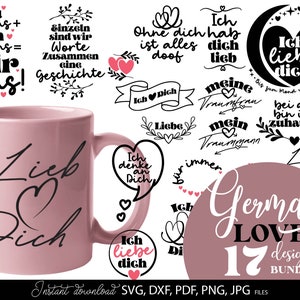 German Liebe Quotes Plotter File SVG PNG DXF | Liebling Heart Svg | Cricut Silhouette Plotting Bundle Clipart Liebe Ich Mag Dich Liebling
