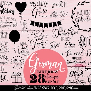 Fichier de traceur allemand Geburtstag fichier SVG Bundle DXF PNG | Clipart Geburtstagskind | Kit de traçage pour téléchargement Cricut | Alles Gute Zum Geburtstag
