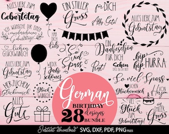 Geburtstag SVG Bundle Sprüche, Deutsch Plotter Datei Set, Diseño de fiesta Karte Geschenk Deko DIY Geburtstag