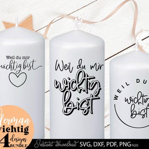 Set aus liebevollen deutschen Schriftzügen mit dem Spruch „Weil du mir wichtig bist“ in verschiedenen stilvollen Varianten. Moderne handgeschriebene Typografie kombiniert mit Herzen, Kreisen und dekorativen Elementen im minimalistischen Schwarz-Weiß Design. Die Motive wirken emotional, warm und persönlich. Perfekt geeignet für DIY Projekte wie Geschenkideen, Tassen, Karten, Poster oder Wanddeko. Ideal, um Wertschätzung, Liebe und besondere Gefühle kreativ auszudrücken.