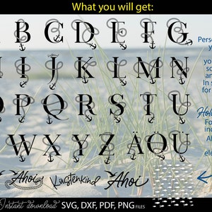 Deutsche Schriftzüge maritiem monogram alle letters Moin plotter bestand nautische clipart Anchorage svg meeuwen svg Deutsches alfabet Svg Png
