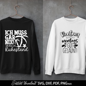 Humorvolles SVG Bundle mit Rentner Sprüchen und kreativen Typografie Designs rund um Ruhestand, Rente und Lebensfreude. Enthält verschiedene Schriftzüge mit lustigen Aussagen, dekorativen Elementen wie Palmen, Sonnen, Werkzeugen und verspielten Fonts. Perfekt geeignet für DIY Projekte wie T-Shirts, Tassen, Geschenke oder personalisierte Dekoration zum Renteneintritt. Ideal als Plotter Datei für kreative Designs mit Humor und Motivation für den neuen Lebensabschnitt.