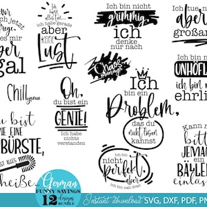 Lustige Sprüche Deutsch Humor Sarkasmus Geschenk Witzige Quotes Bundle SVG PNG Plotter Datei