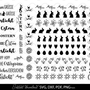 Bundle German Words Ostern Plotter Files for Candle Texts and Ostern Candle Tattoo Designs. Use with water slide paper. With Cricut, Silhouette or Glowforge as well. SVG, DXF, PDF and PNG files included. Buy now for a good price and enjoy!