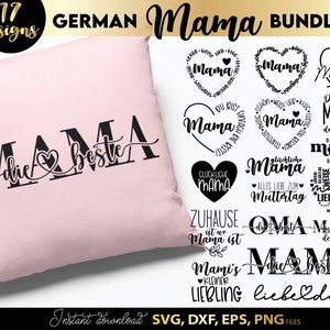 ドイツ語ママ プロッター ファイル SVG |リーブリング ハート SVG |最高のママ SVG | Cricut Silhouette ダウンロード プロット バンドル |アレス・リーベ・ムッタータグ