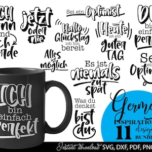 Deutsch Positive Zitate Plotterdatei SVG PNG DXF Deutsch Inspirierend Spruch Plotten Bundle Clipart Motivieren Plotterdatei Bundle
