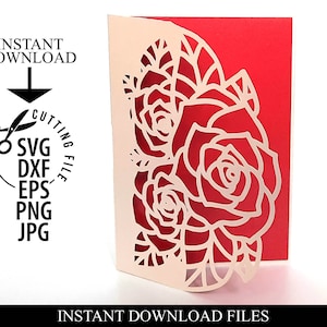 花の誕生日カード svg、グリーティングカード用のローズカットファイル、ハッピーバースデーカード svg、記念日カード svg、ギフト用カード svg png dxf eps
