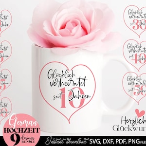Deutsche Custom Hochzeits Jubiläum ploter Datei Svg Dxf Png Pdf Süßes Hochzeitsdesign Cricut sylwetka Hochzeitstag Laser Schnitt Datei