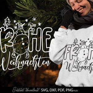 Frohe Weihnachten-plotterbestand SVG PNG DXF, Duitse winterplotterbestand svg Png Schneemann svg Frohe Festtage Cut-bestanden voor Cricut Silhouette