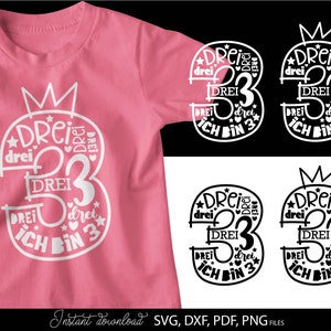 Plotterdatei zum Ausdrucken Deutsch Kinder Geburtstag Geburtstagskind Drei Clipart