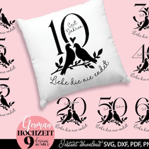 Hochzeitsjubiläum SVG Goldene Hochzeit Silberhochzeit Diamantene Hochzeit Zahlen, Plotterdatei für Geschenkidee für T-Shirts, Tassen, Karten