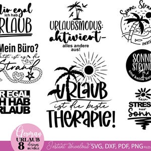 German Vacation Quotes SVG Bundle, Urlaub Sonne Strand Therapie Designs, Digital Download