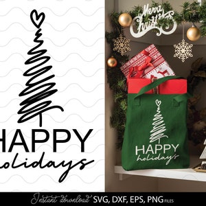 Felices fiestas SVG / Árbol de Navidad SVG / Feliz Navidad SVG / Tarjeta de Navidad SVG / Clipart de Navidad / Archivos SVG para Cricut, Silhouette